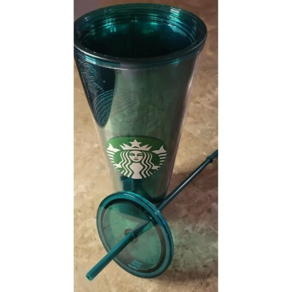 Starbucks 2021 Fall Emerald Sparkle Green Glitter Floral 24‎ oz Tumbler